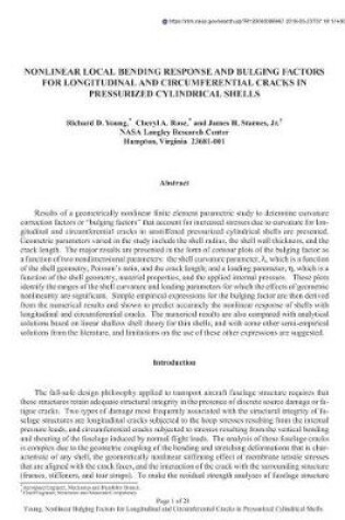 Cover of Nonlinear Local Bending Response and Bulging Factors for Longitudinal and Circumferential Cracks in Pressurized Cylindrical Shells