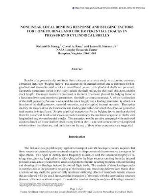 Book cover for Nonlinear Local Bending Response and Bulging Factors for Longitudinal and Circumferential Cracks in Pressurized Cylindrical Shells