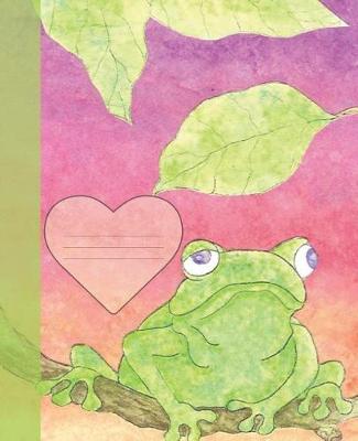 Book cover for Cute Green Frog Pink Sky Composition Blank Line School Notebook Sandy Closs