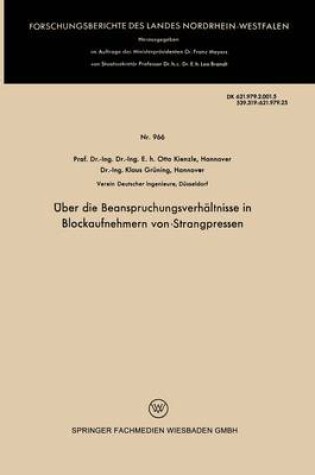 Cover of UEber Die Beanspruchungsverhaltnisse in Blockaufnehmern Von Strangpressen