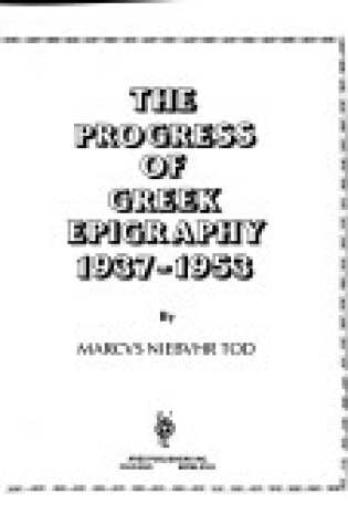 Cover of Progress of Greek Epigraphy 1937-1953