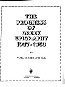 Book cover for Progress of Greek Epigraphy 1937-1953