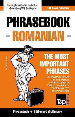Book cover for English-Romanian phrasebook and 250-word mini dictionary