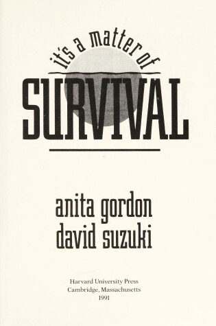 Cover of Its A Matter of Survival (Cloth)