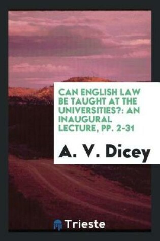 Cover of Can English Law Be Taught at the Universities?