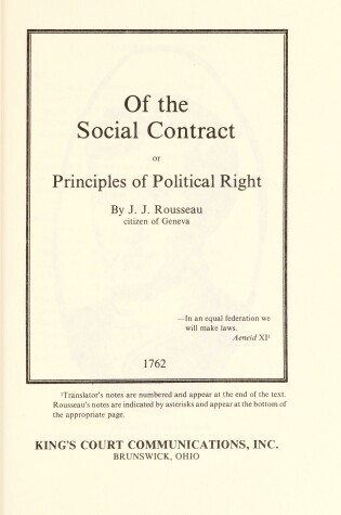 Cover of J. J. Rousseau's "Of the Social Contract"