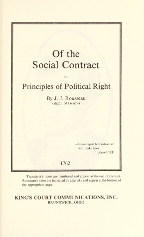 Book cover for J. J. Rousseau's "Of the Social Contract"