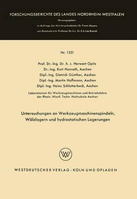 Book cover for Untersuchungen an Werkzeugmaschinenspindeln, Walzlagern Und Hydrostatischen Lagerungen