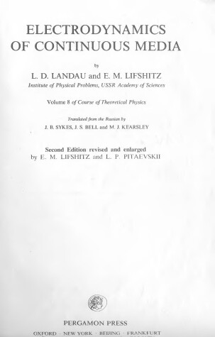 Cover of Electrodynamics of Continuous Media