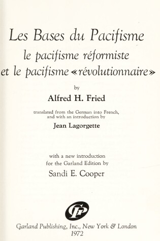 Cover of Les Bases Du Pacifisme