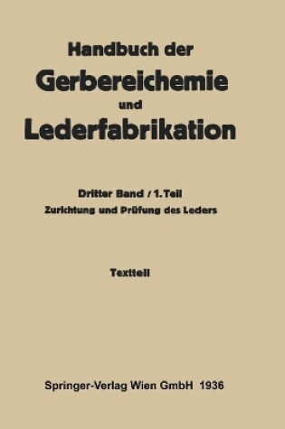 Cover of Zurichtung und Prüfung des Leders -Textteil