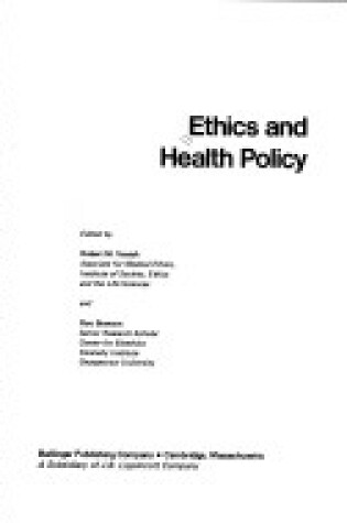 Cover of Ethics and Health Policy