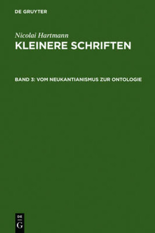 Cover of Vom Neukantianismus Zur Ontologie