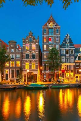 Book cover for Night View of Buildings Along a Canal in Amsterdam Netherlands Journal