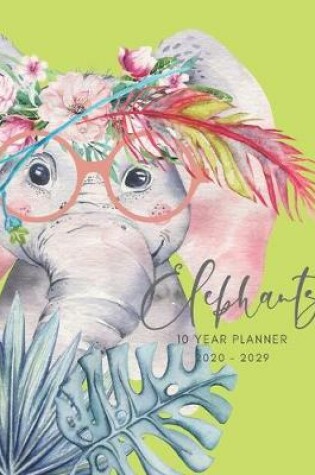 Cover of 2020-2029 10 Ten Year Planner Monthly Calendar Elephant Watercolor Goals Agenda Schedule Organizer