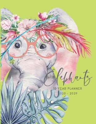 Book cover for 2020-2029 10 Ten Year Planner Monthly Calendar Elephant Watercolor Goals Agenda Schedule Organizer