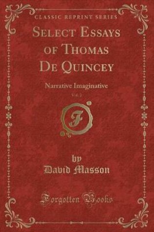 Cover of Select Essays of Thomas de Quincey, Vol. 2