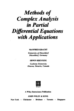 Cover of Methods of Complex Analysis in Partial Differential Equations with Applications