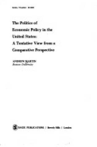 Cover of Politics of Economic Policy in the United States