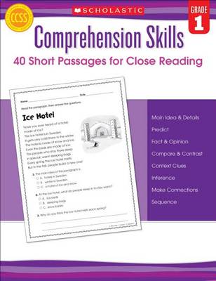 Book cover for Comprehension Skills: 40 Short Passages for Close Reading: Grade 1