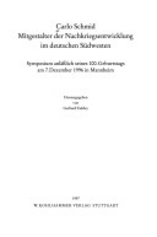 Cover of Carlo Schmid. Mitgestalter Der Nachkriegsentwicklung Im Deutschen Sudwesten