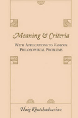 Cover of Meaning and Criteria
