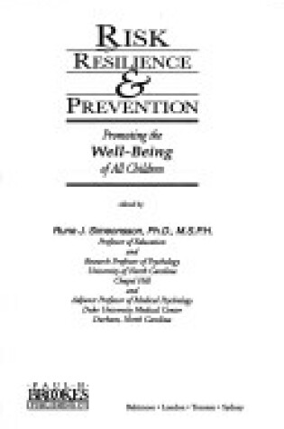 Cover of Risk, Resilience and Prevention