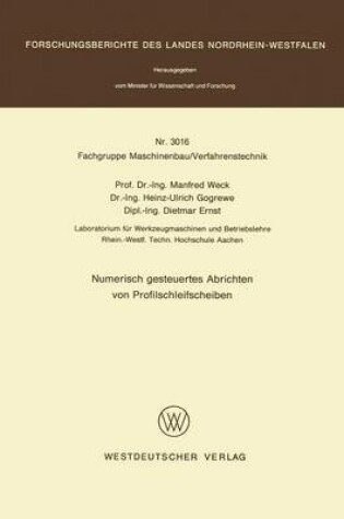 Cover of Numerisch Gesteuertes Abrichten Von Profilschleifscheiben