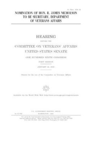 Cover of Nomination of Hon. R. James Nicholson to be Secretary, Department of Veterans Affairs