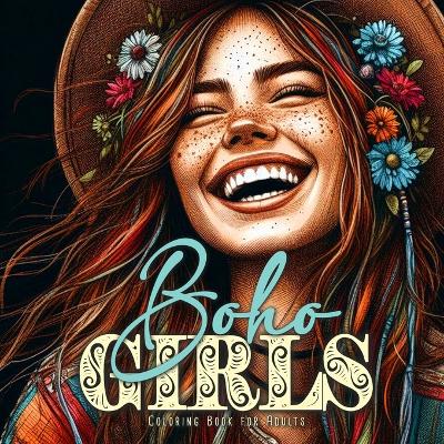 Book cover for Boho Girls Coloring Book for Adults