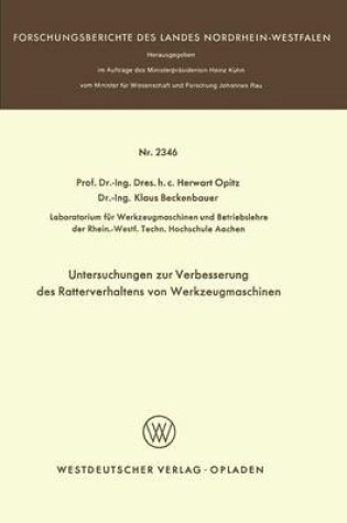 Cover of Untersuchungen Zur Verbesserung Des Ratterverhaltens Von Werkzeugmaschinen