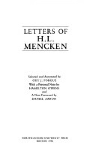 Cover of Letters of H. L. Mencken