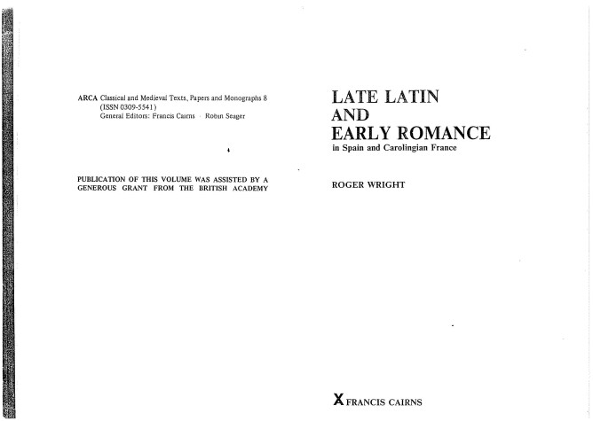 Book cover for Late Latin and Early Romance in Spain and Carolingian France
