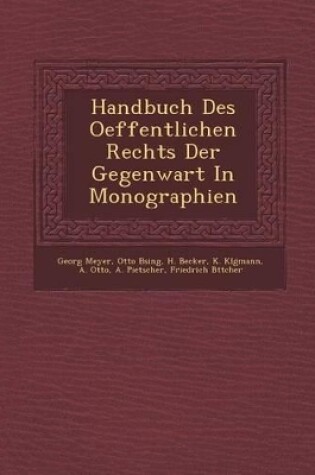 Cover of Handbuch Des Oeffentlichen Rechts Der Gegenwart in Monographien