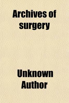 Book cover for Archives of Surgery Volume 8