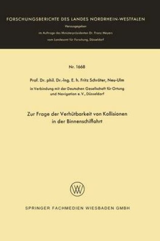 Cover of Zur Frage der Verhütbarkeit von Kollisionen in der Binnenschiffahrt