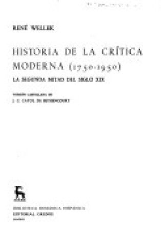 Cover of Historia de La Critica Moderna ( 1750-1950) Vol IV