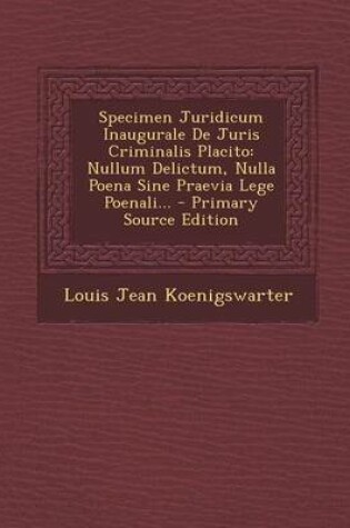 Cover of Specimen Juridicum Inaugurale de Juris Criminalis Placito