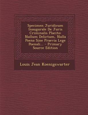 Book cover for Specimen Juridicum Inaugurale de Juris Criminalis Placito