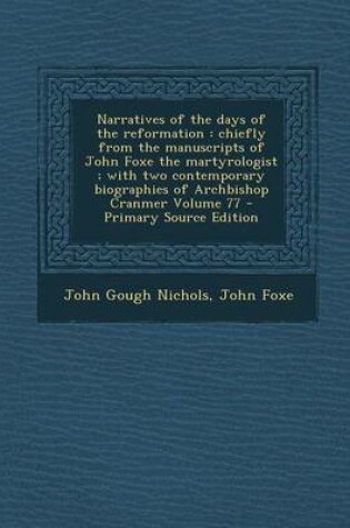 Cover of Narratives of the Days of the Reformation