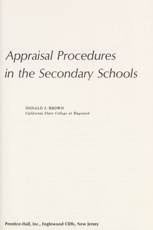 Cover of Appraisal Procedures in the Secondary Schools