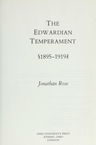 Cover of The Edwardian Temperament, 1895-1919