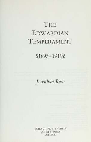 Book cover for The Edwardian Temperament, 1895-1919