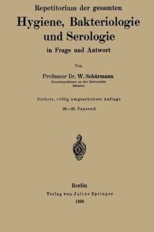 Cover of Repetitorium Der Gesamten Hygiene, Bakteriologie Und Serologie in Frage Und Antwort