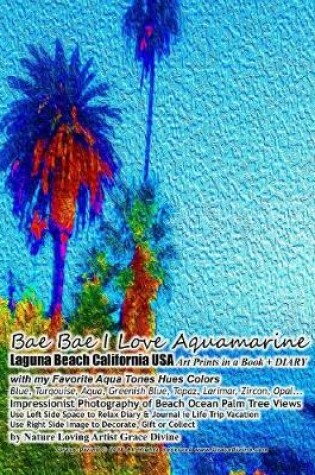 Cover of Bae Bae I Love Aquamarine Laguna Beach California USA Art Prints in a Book + DIARY with my Favorite Aqua Tones Hues Colors Blue, Turqouise, Aqua, Greenish Blue, Topaz, Larimar, Zircon, Opal... Impressionist Photography of Beach Ocean Palm Tree Views