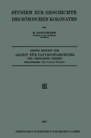Cover of Studien Zur Geschichte Des Roemischen Kolonates