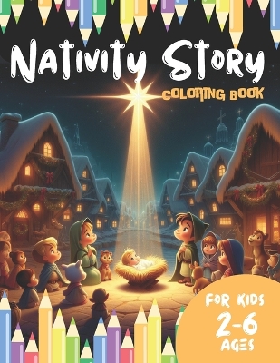 Book cover for nativity story coloring book for kids