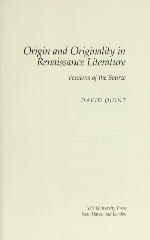 Book cover for Origin and Originality in Renaissance Literature