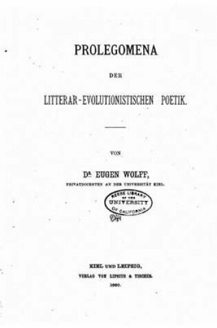 Cover of Prolegomena der Litterar-evolutionistischen Poetik