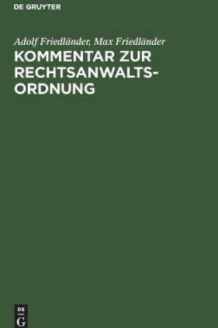 Cover of Kommentar Zur Rechtsanwaltsordnung